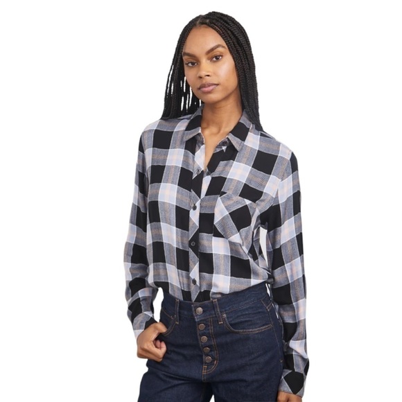 Rails - NWT Hunter Shirt Onyx Perwinkle Blush Button Down Plaid Blouse Sz S - Picture 1 of 13